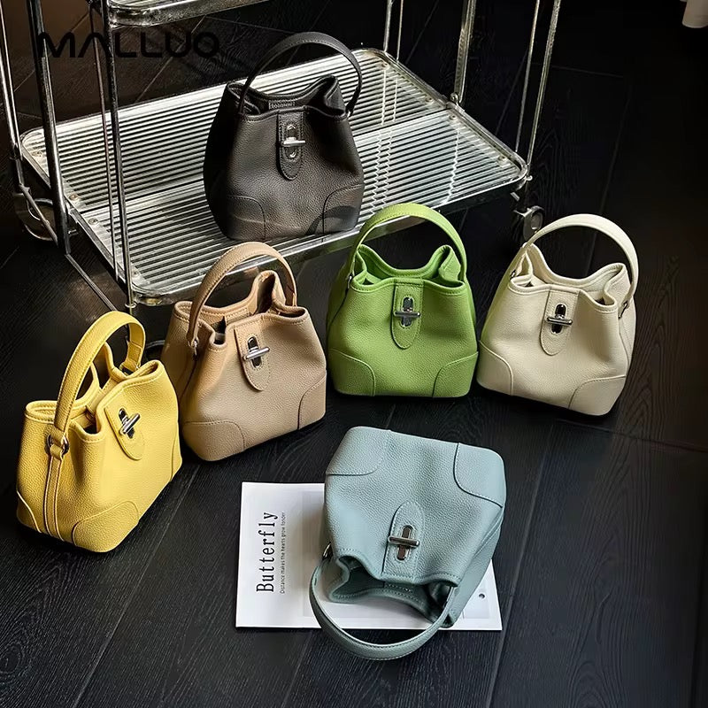 Bolso bombonera de verano 2026 de piel auténtica en colores negro, beige, azul cielo, verde y caqui para mujer, para llevar al hombro o cruzado