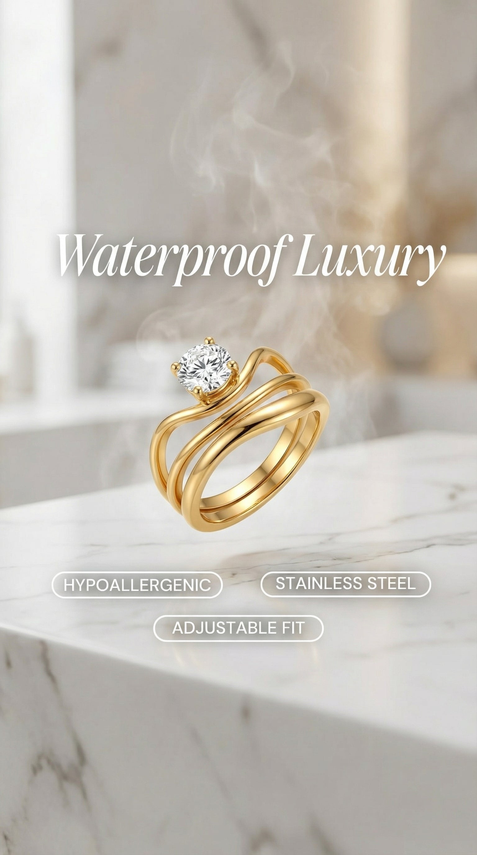 Adjustable Gold Bypass Statement Ring