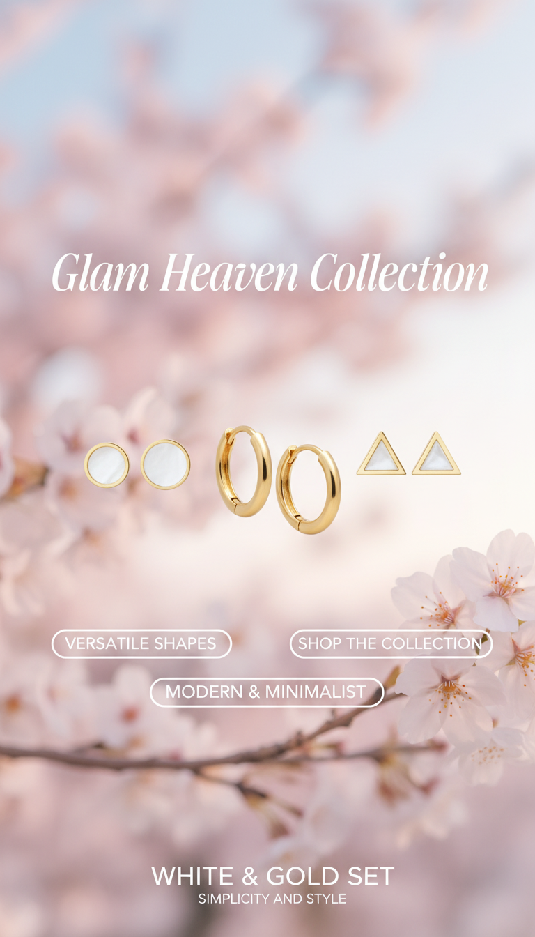 White round & white triangle earrings