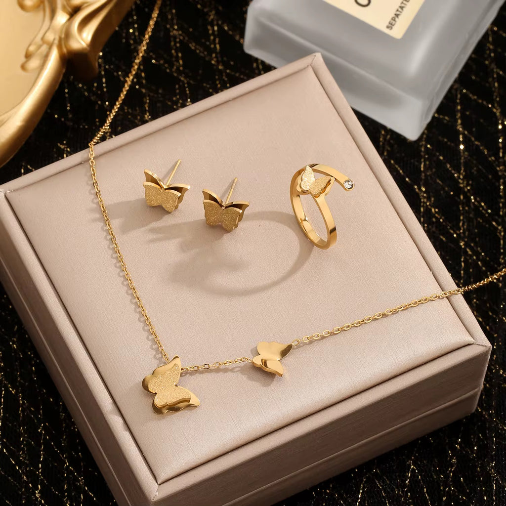 Butterfly gold sparkly jewelry set