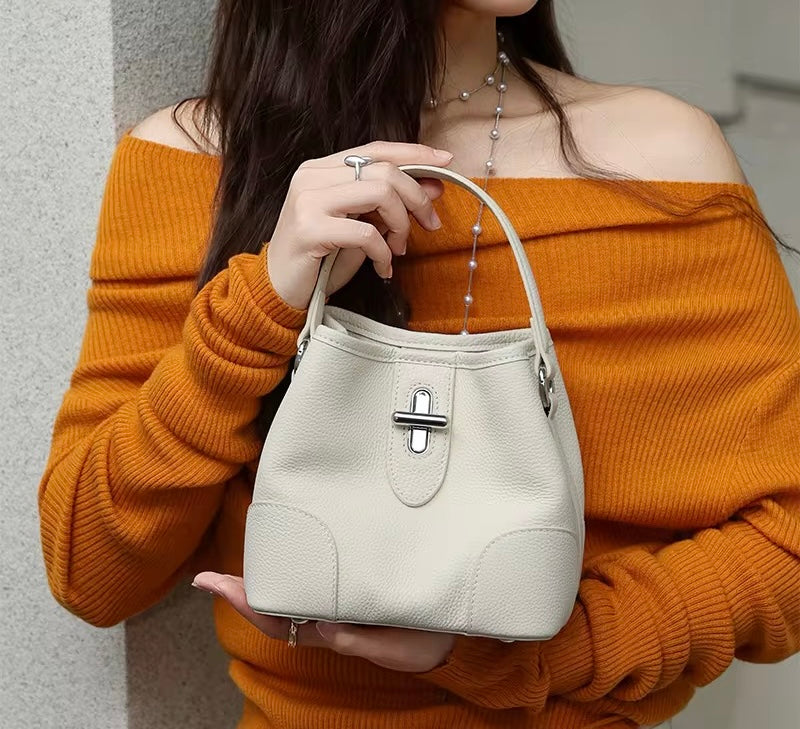 Bolso bombonera de verano 2026 de piel auténtica en colores negro, beige, azul cielo, verde y caqui para mujer, para llevar al hombro o cruzado