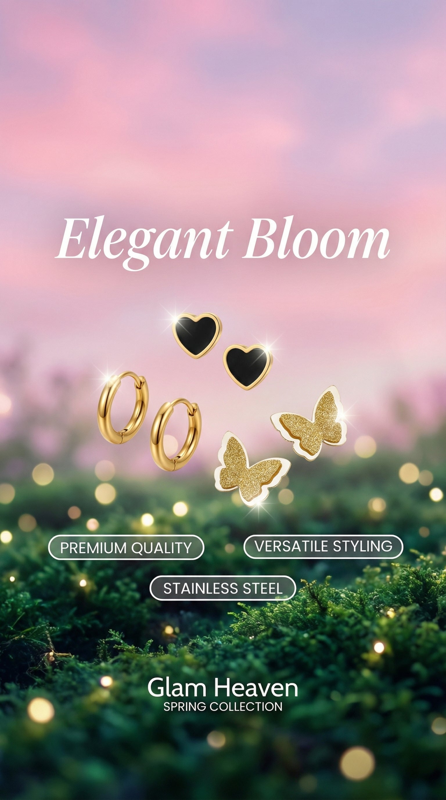 Black heart and gold butterfly set