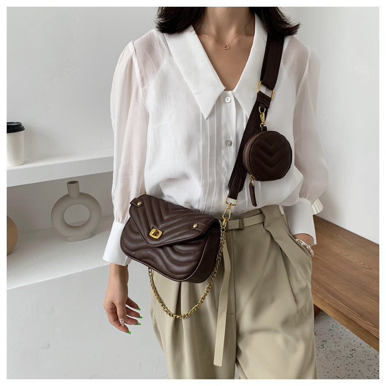 Square Buckle Crossbody Bag – Chic Mini Purse in Brown, Black & Beige