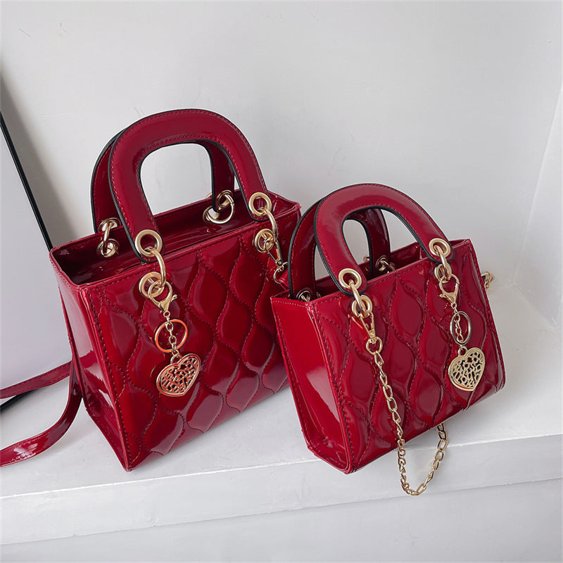 Women's SMALL PU leather lingge fashion square zipper crossbody bag