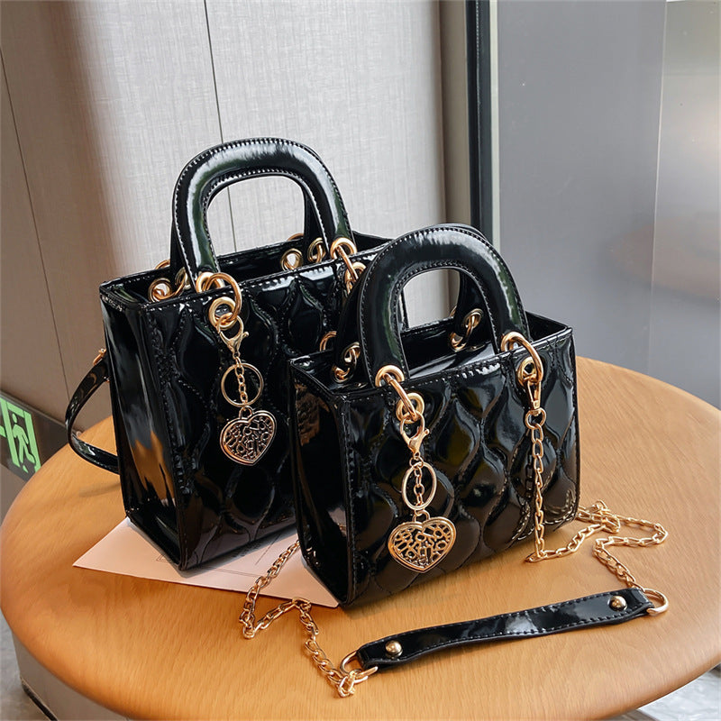 Women's Medium PU leather Lingge fashion square zipper crossbody bag