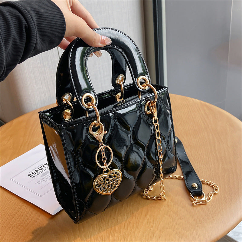 Women's SMALL PU leather lingge fashion square zipper crossbody bag