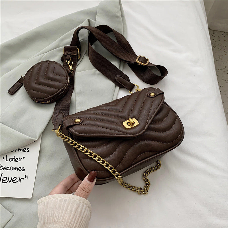 Square Buckle Crossbody Bag – Chic Mini Purse in Brown, Black & Beige