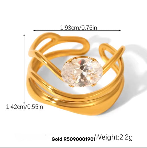 Adjustable Gold Bypass Statement Ring