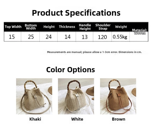 Woven Straw Shoulder Bag – Resort-Ready Beach Tote in Beige, Brown & White