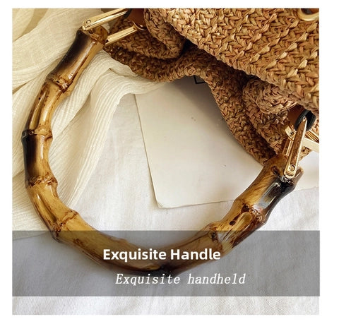 Woven Straw Shoulder Bag – Resort-Ready Beach Tote in Beige, Brown & White