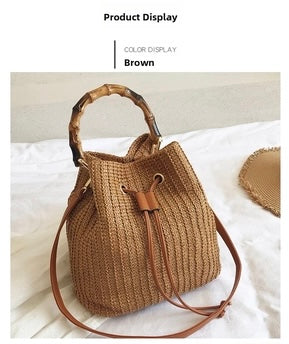 Woven Straw Shoulder Bag – Resort-Ready Beach Tote in Beige, Brown & White