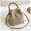 Woven Straw Shoulder Bag – Resort-Ready Beach Tote in Beige, Brown & White