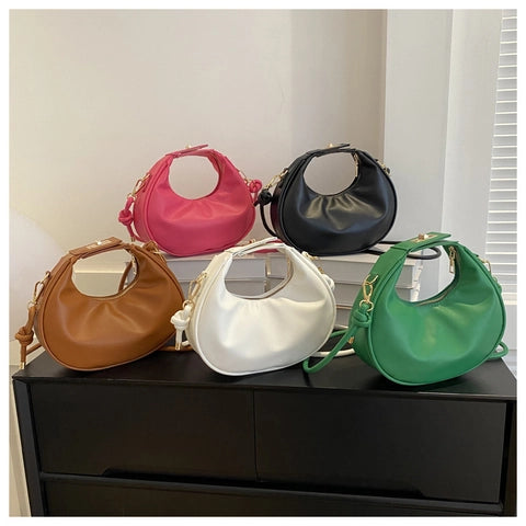 Crescent Shoulder Bag – Structured Luxury Bag in Black, Pink, Green, White & Brown