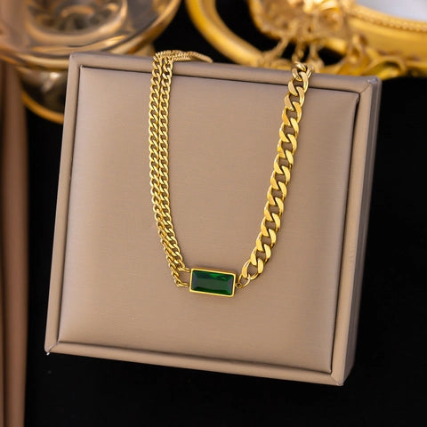 Emerald Baguette Cuban Link Necklace – Bold Luxury Statement Jewelry