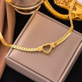 Heart Herringbone Chain Necklace – Bold Gold Statement Jewelry