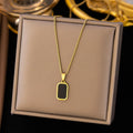 Long Black Rectangle Pendant Necklace – Architectural Minimalist Jewelry