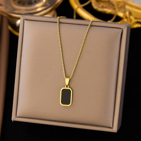 Long Black Rectangle Pendant Necklace – Architectural Minimalist Jewelry
