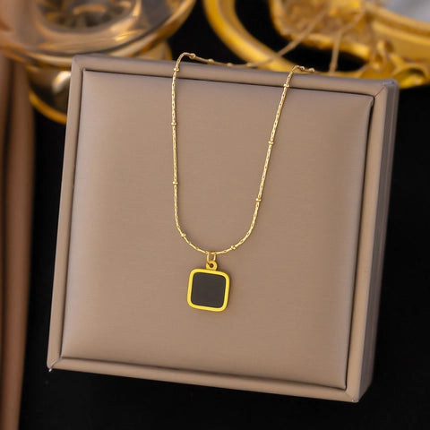Black Square Geometric Necklace – Modern Minimalist Statement Jewelry