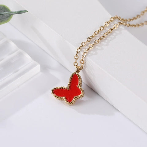 Butterfly Necklace – Delicate Charm Jewelry in Red, Black, White & Green