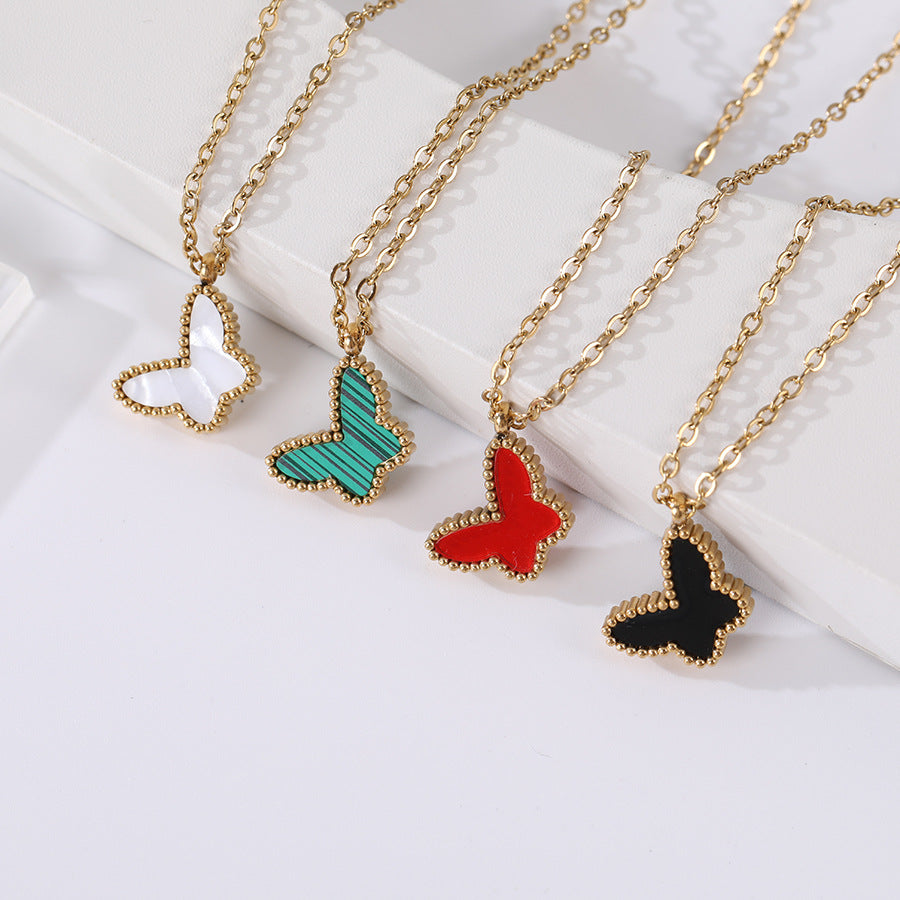 Butterfly Necklace – Delicate Charm Jewelry in Red, Black, White & Green
