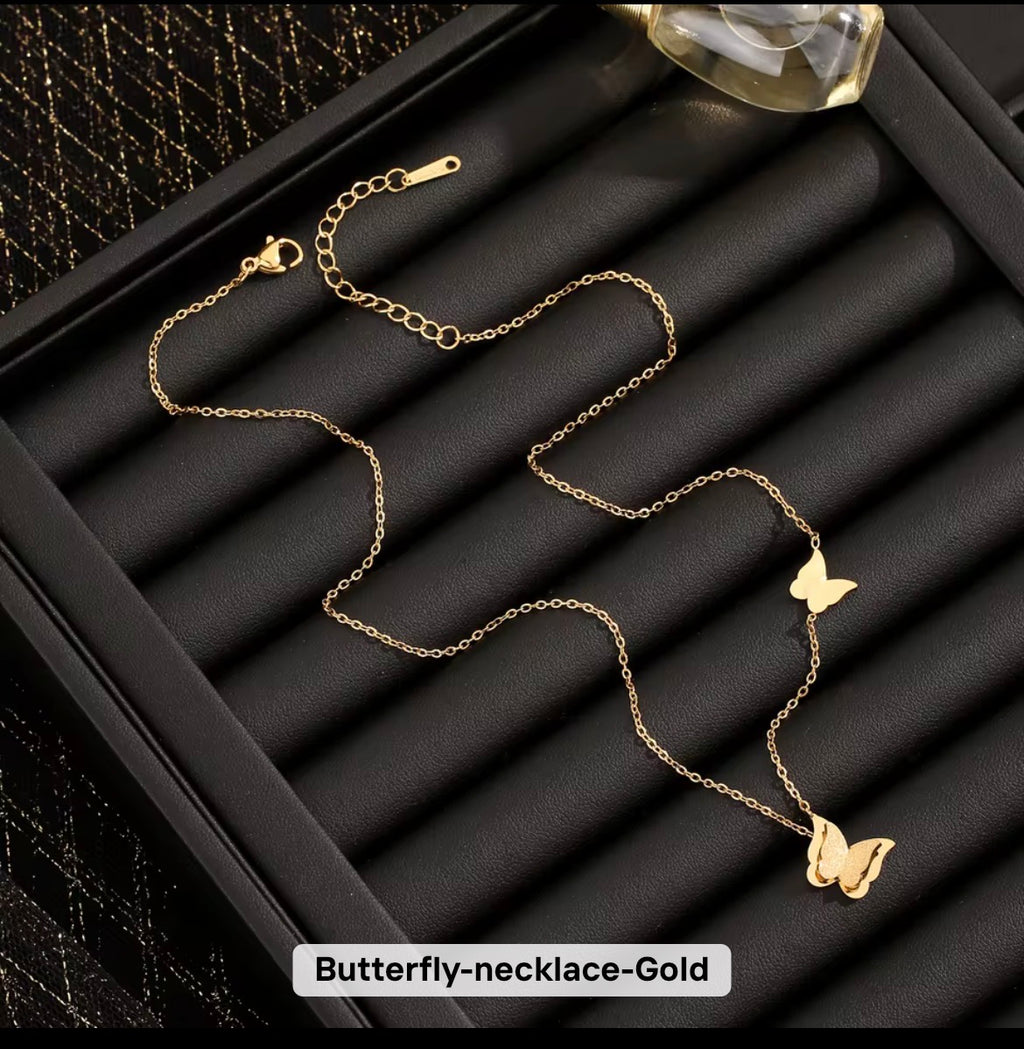 Gold Butterfly Necklace, Ring & Earring Set