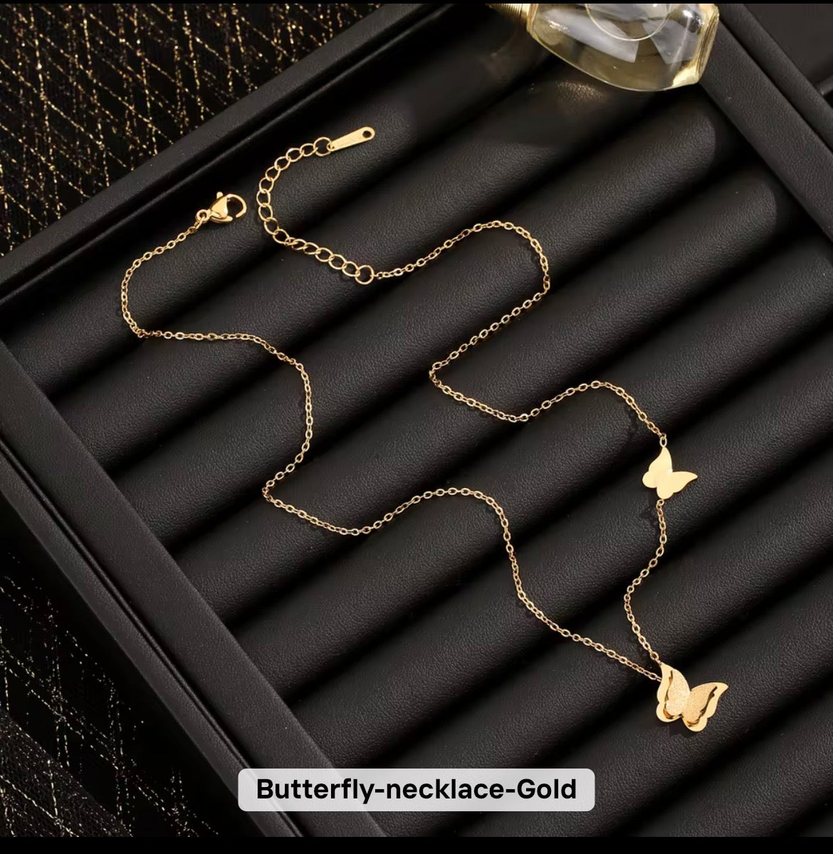 Gold Butterfly Necklace, Ring & Earring Set
