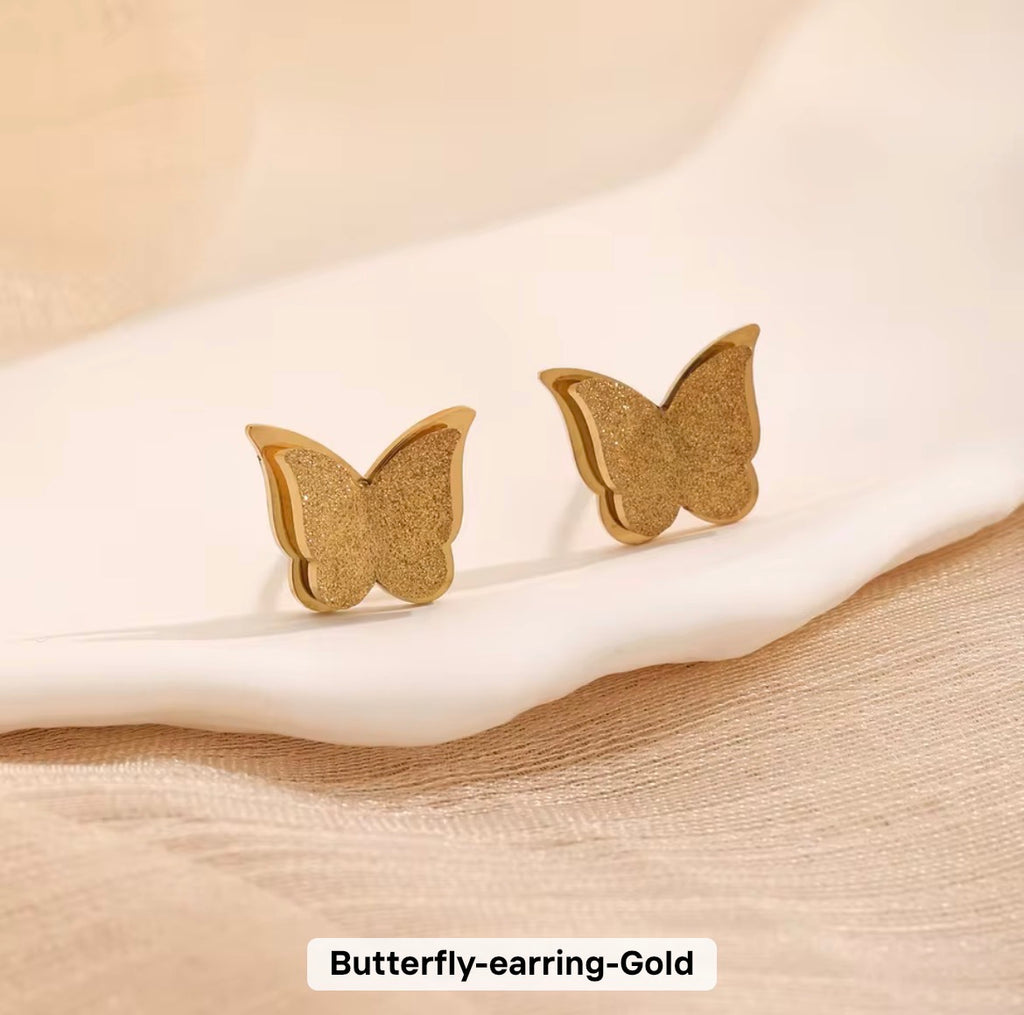 Gold Butterfly Necklace, Ring & Earring Set