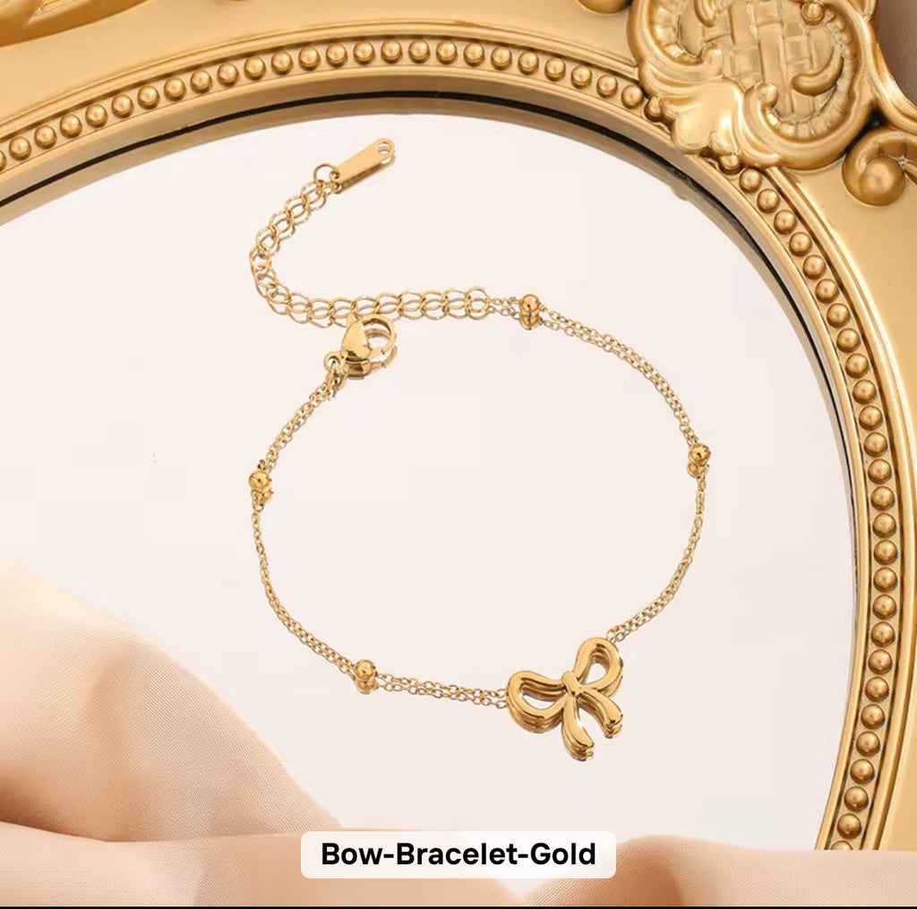 Gold Bow Charm Jewelry Set