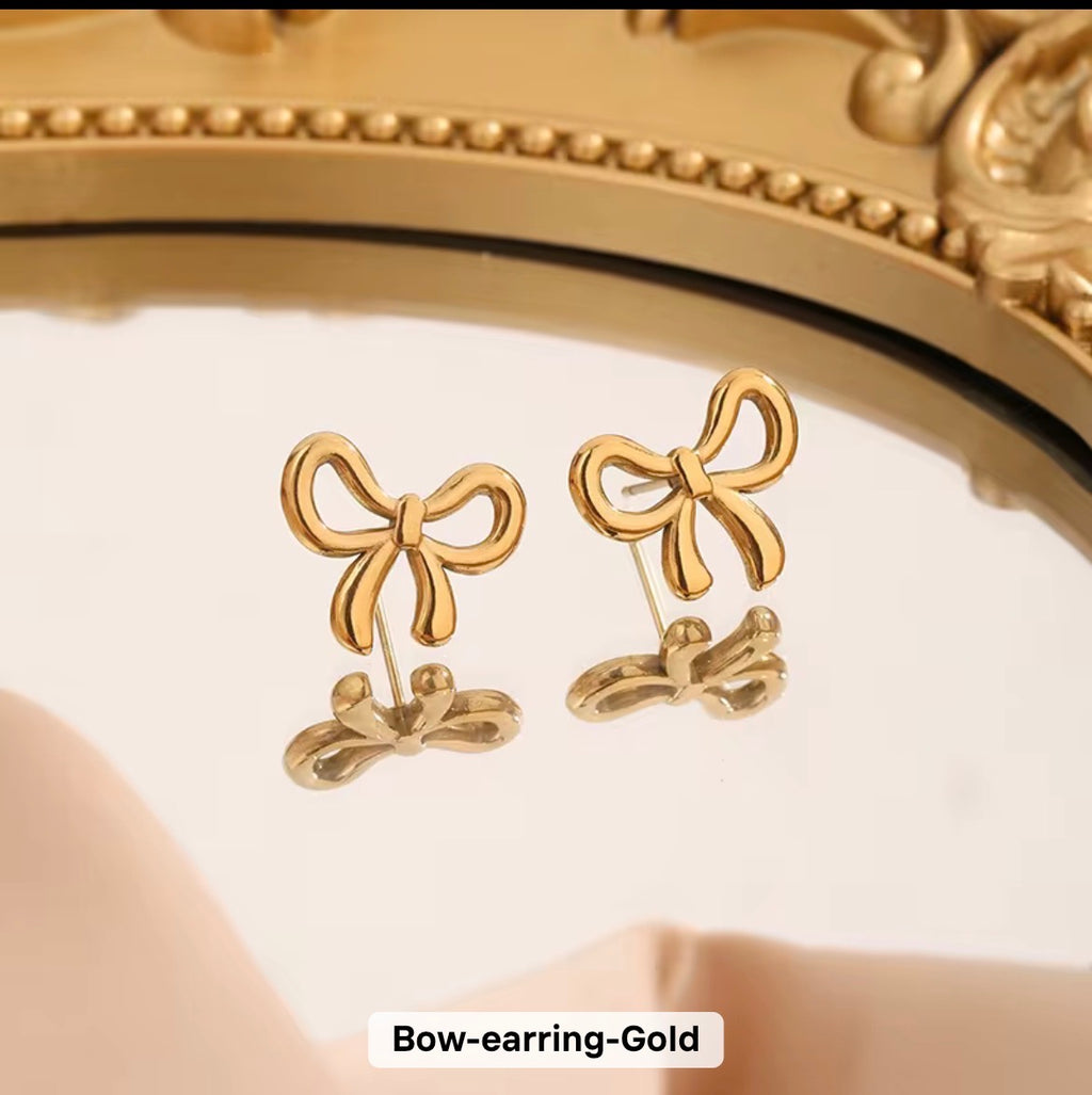 Gold Bow Charm Jewelry Set