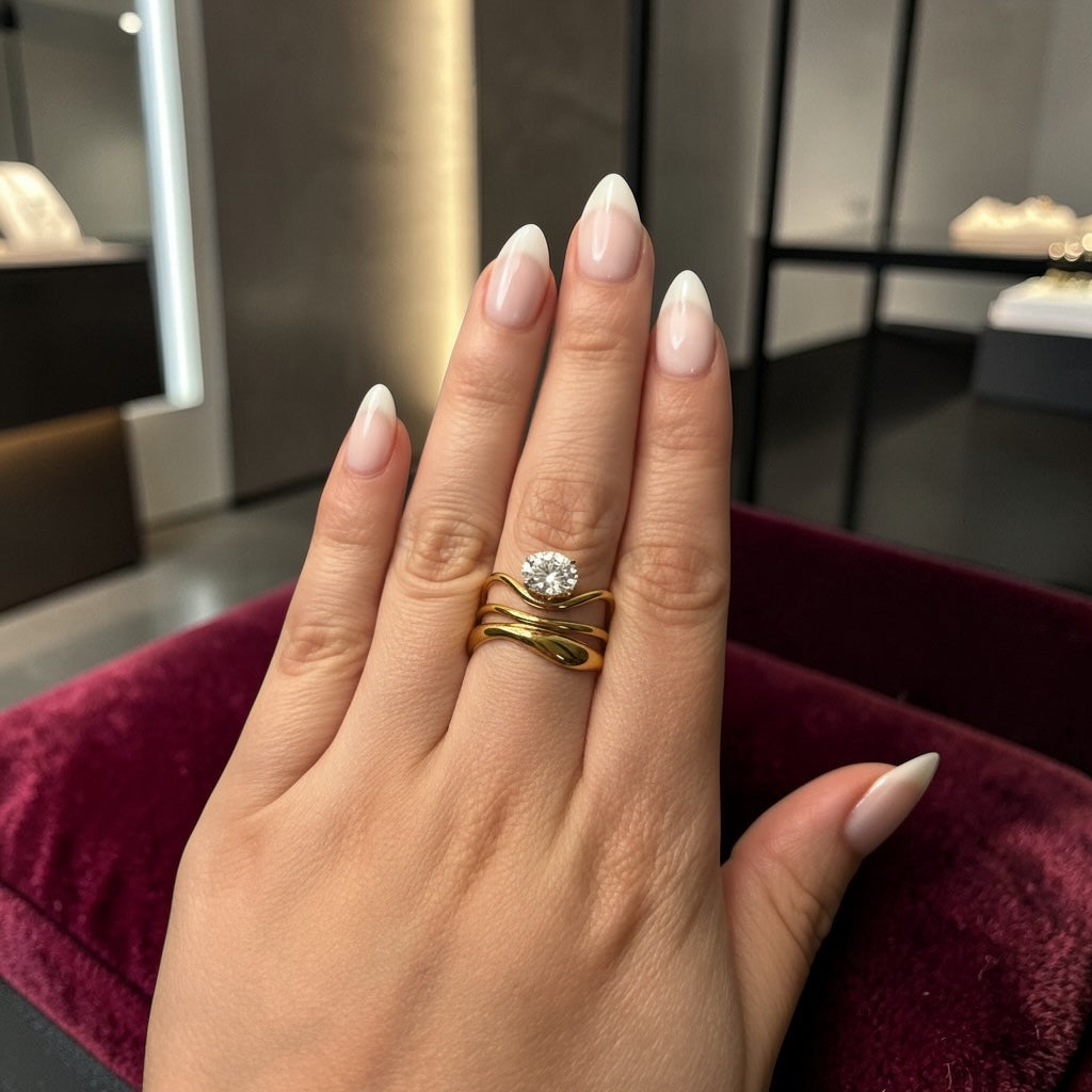 Adjustable Gold Bypass Statement Ring